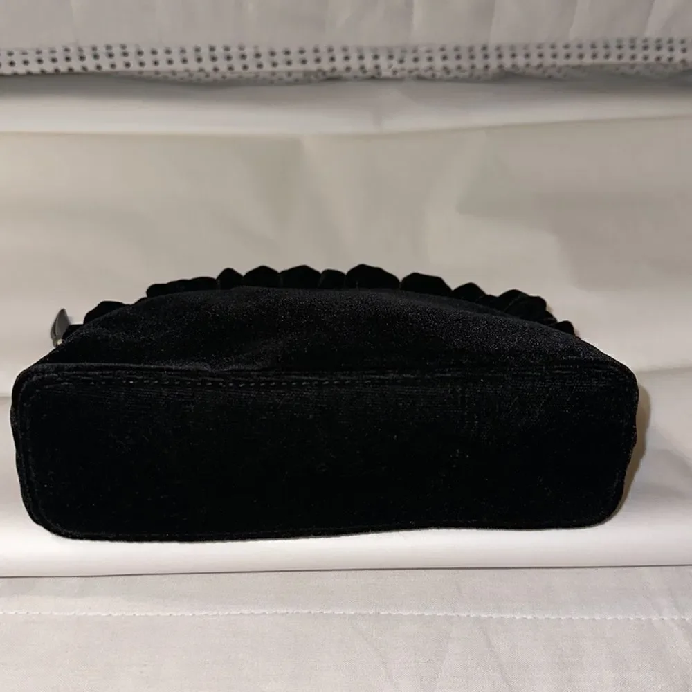 kate spade Black Velvet Ruffle Gold Tone Briar Lane Cosmetic Bag